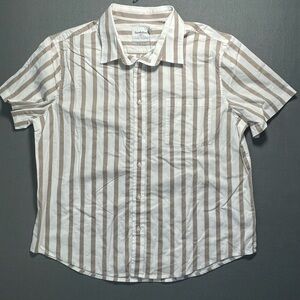 Goodfellow & Co Striped Button Up Shirt XL Beige White Short Sleeve
